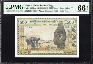 West African States Togo 500 Francs P802Tm 1959-61 PMG66 Gem UNC EPQ Banknote - Picture 1 of 2