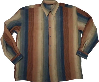 MONZINI VINTAGE LONG SLEEVE BUTTON UP MULTI STRIPE MENS XXL POLYESTER SHIRT USA - Image 1 of 4