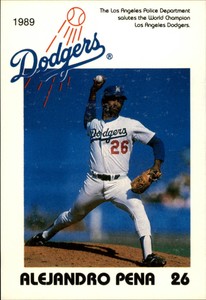 1989 Dodgers Police Baseball Card #16 Alejandro Pena