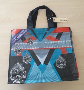 DIESEL borsa shopper in plastica multicolore nero rosso blu tote spesa busta - Foto 1 di 20