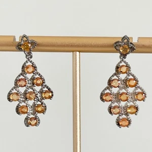 Vintage 925 Sterling Silver Genuine Citrine Chandelier Statement Drop Earrings - Picture 1 of 13