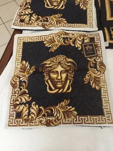 italian style baroque medusa greek key tapestry throw pillows black gold - Picture 1 of 5