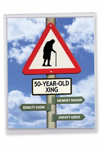 Funny Milestone Birthday Card (8.5 x 11 Inch) - 50 Year Old Crossing J9966MBG-US - Picture 1 of 6