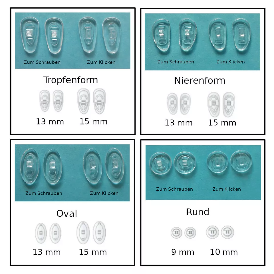 NO BRAND 10 Paar/(20 St NASENPADS für Brillen 0,30€/Paar Brille Pad Klick Schraub System