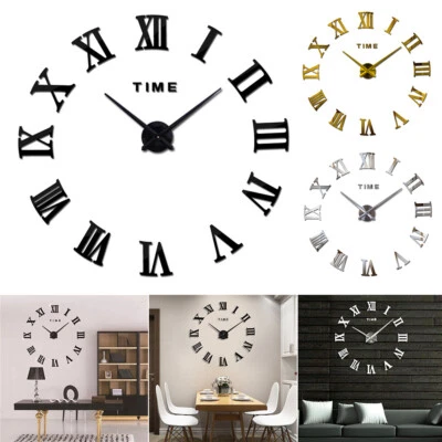 1/2PcsFrameless Wall Mute 3D Mirror DIY Extra Large Roman Numerals Sticker Clock - Image 1 of 4