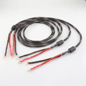 Pair 12AWG OFC Pure Copper Gold Plate Banana Spade Plug Audio HiFi Speaker Cable - Picture 1 of 12