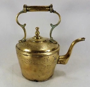 Vtg. Solid Brass Handmade Teapot Kettle Hammered Decoration Riveted Gooseneck - Picture 1 of 12