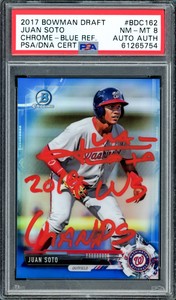 Juan Soto Auto 2017 Bowman Chrome Blue Refractor RC PSA 8 Champs 84/150 PSA/DNA
