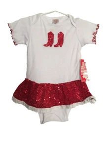 Baby Girl Western One-Piece Size 24M Red Sparkly Sequins Cowgirl Boots Ruffles - Picture 1 of 12