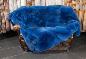 2825 Blue Fox Fur Blanket in Blue Genuine Pelt Throw Real Fox Fur Cover Fox Pelt - Picture 1 of 11