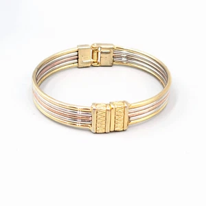 Vintage Tricolor Armband Gold Silber Kupfer Töne Scharnier Armreif 7" - Bild 1 von 12