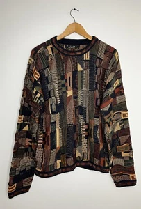Maglione multicolore da uomo vintage raro collezione Protege lavorato a maglia pesante spesso grande - Foto 1 di 7