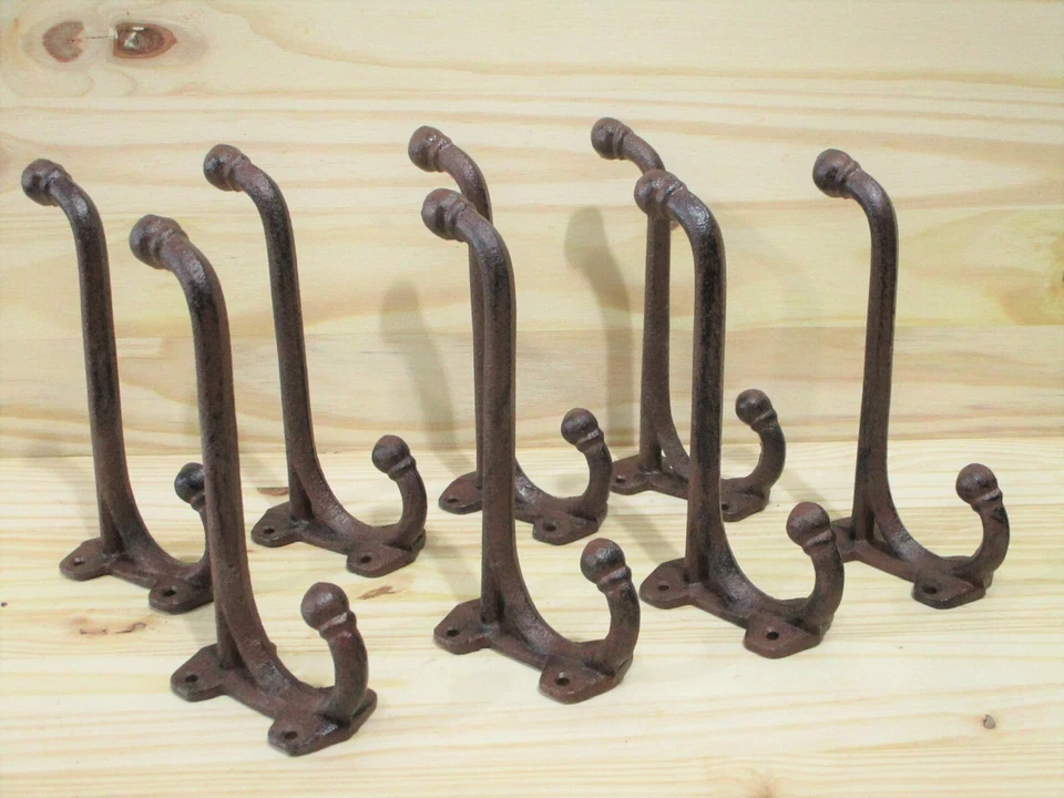 8 LARGE HARNESS HOOKS RACK COAT HAT RUSTIC CAST IRON BARN HEAVY DUTY 7 1/2" LONG - Image 1 of 4
