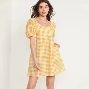 NEW Old Navy Fit & Flare Puff Sleeve Seersucker All Day Mini Swing Dress Women M - Picture 1 of 14