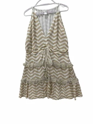 Venus  Mini Swing Dress Woman 20 Plunging Tiered Metallic Fringe Chevron Beige - Image 1 of 4