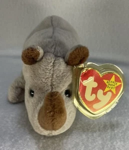 TY Beanie Babies Rhino SPIKE 1996 Grey Plush 7” Hang & Tush Tags Vintage - Picture 1 of 6