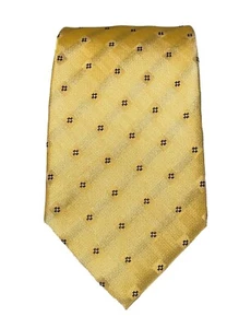 YvesSaintLaurent YSL Yellow Cross Square Medallion Men Necktie 100% Silk Italy - Picture 1 of 11