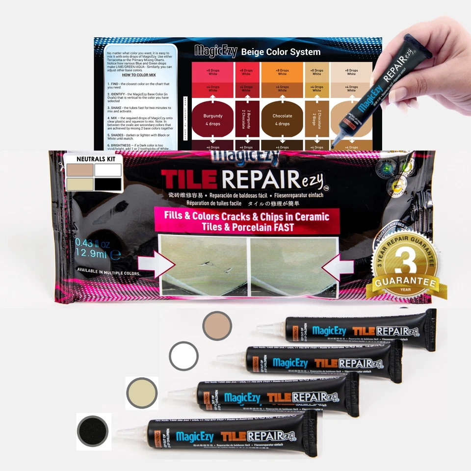 Tile REPAIRezy (Neutral Kit) Fix Cracks and Chips in Ceramic Porcelain MagicEzy