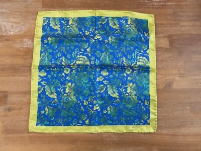KITON Napoli blue yellow hand made floral print silk pocket square authentic - Image 1 of 3