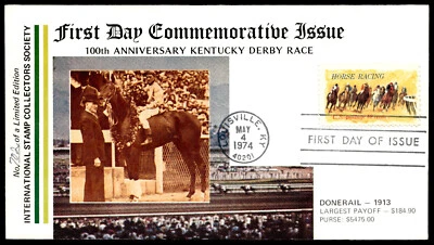 1974 Horse Racing FDC 100th Anniversary Kentucky Derby Race #702 LE ISCS Cachet - Image 1 of 2