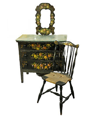 Whimsical Painted & Decorated Bedroom Set In Black  Polychrome & Mother Of Pearl • 1,880.97$