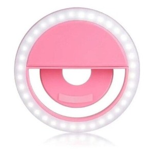 Selfie Ring Light 3 Levels Rechargeable Clip on for Cell Phones Laptops pink