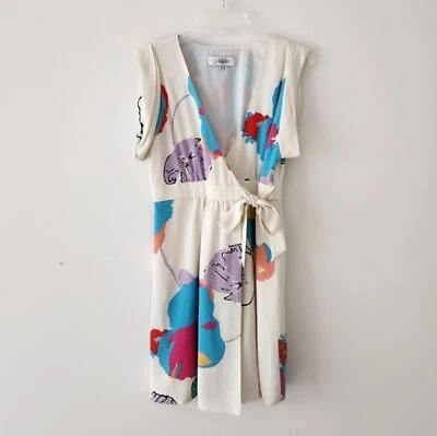 Mini Vestido Tibi Abstracto Floral Seda Blanco Crema 4 Foto 1 de 4