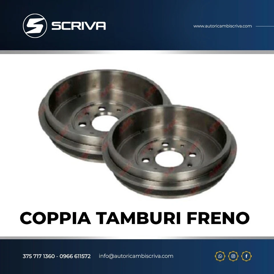 COPPIA TAMBURI FRENO FIAT 500 PUNTO 176 188 PANDA 169 Y 1.1 1.2 1.3 1.7 - Immagine 1 di 1