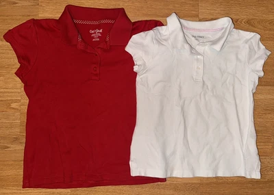 Lot of 2 Red & White Short Sleeve Polo School Uniform Old Navy & Cat & Jack 6-7 - Image 1 of 4