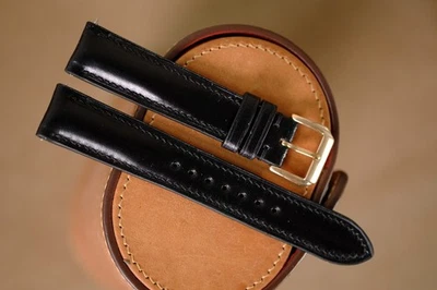 Schwarzes Shell Cordovan Uhrenarmband Uhrenarmband Gr. 20/18 (oder jede Größe) - Bild 1 von 4