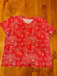 Coral Bay Damen Missy Kurzarm T-Shirt Oberteil Gr. M rot geknöpft Akzent - Bild 1 von 1