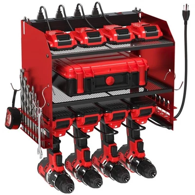 Power Tool Organizer Wall Mount with Charging Station, 4 Drill Holder Built i... - Image 1 of 4