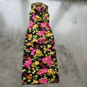 Maxi Vestido MCM Vintage Años 60 Oriental Floral Sin Mangas Años 60 COBINA Pequeño - Imagen 1 de 9
