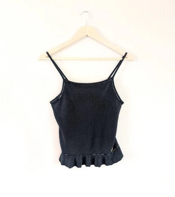 Tommy Hilfiger Negro Y2K Correa de Espagueti Tejido Top Cuentas con Volantes Talla SP Foto 1 de 4