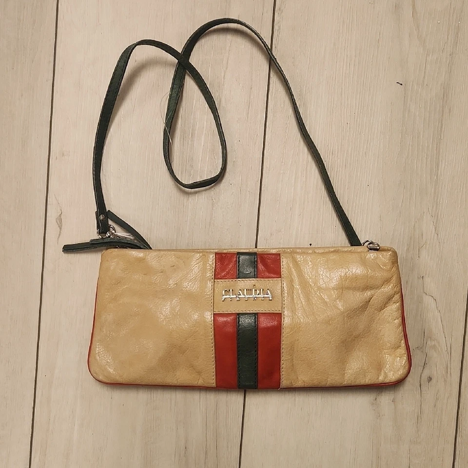 Bolso de Cuero Genuino Claudia Firenze Hecho en Italia Negro Croc en Relieve Foto 1 de 4