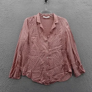 Amanda Uprichard Polka Dot Silk Blouse Medium Pink Women Casual Button Front - Picture 1 of 10