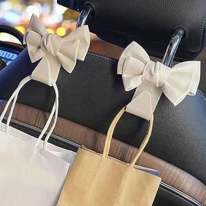 2Pcs Portable Bowknot Car Seat Back Hook PU Leather Fastener Clips Universal - Picture 1 of 12