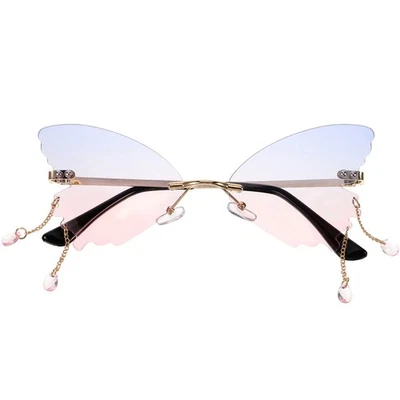1 Pair Rimless Glasses Funky Sunglasses Butterfly Shape Frameless Sunglasses - image 1 of 4