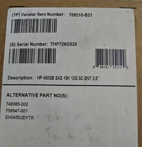 HP  759210-B21 HP G8 G9  450GB 15K 12G 2.5" SAS SC HARD DRIVE - Picture 1 of 1