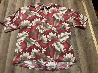 Pierre Cardin Shirt, Men's Size XXL, Red White Brown, Floral, Button Up Hawaiian - Image 1 of 4