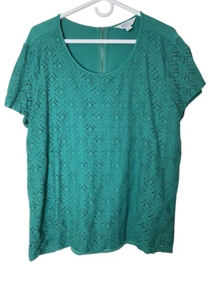 Blusa Market & Spruce Plus XXL de Encaje Verde Manga Corta Top Cremallera Trasera Forrada Delantera Foto 1 de 4