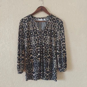 New York & Company Stretch Bluse Leopardenmuster 3/4 Arm Gr. Small - Bild 1 von 9