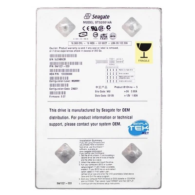 Seagate ST320014A 20GB IDE PATA EIDE 3.5" Hard Disk HDD Windows 95 98 2000 XP - Image 1 of 4