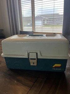 Vintage Plano Model #6803 Green Beige 3-Tray Fishing Tackle Box - Picture 1 of 7