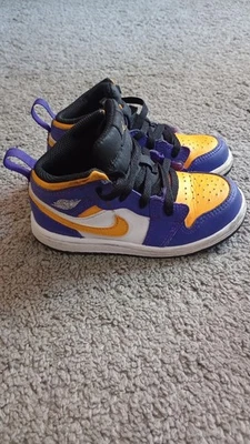 Nike Air Jordan 1 Mid Kids Sneakers Blue Yellow Basketball Shoes Size 9C - Image 1 of 4