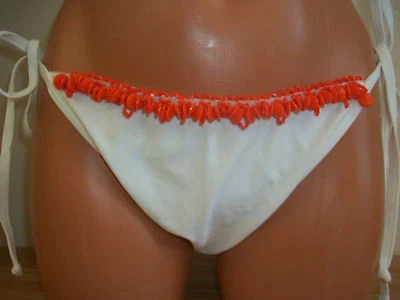 Parte inferior de bikini Sauvage blanca y naranja con cuentas artículo grande #1936L Foto 1 de 4