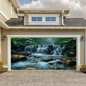 Forest Waterfall Summer Garage Door Cover Door Banner Holid Party Background - Picture 1 of 13