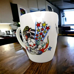 Ed Hardy Coffee Mug w/ Old Brad, Death or Glory Panther, & Flying Ace Tattoo Art - Picture 1 of 10