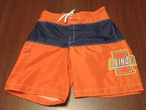 VTG University Of Illinois Board Shorts Men's Medium Orange Blue Embroidered Cover