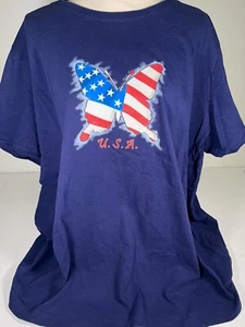 Basic Edition Patriotic Butterfly Tee T-Shirt Red White Blue American Pride - Picture 1 of 7